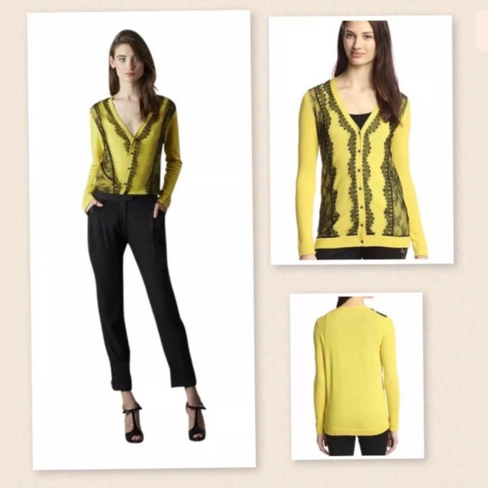 Marchesa voyage yellow and black lace sweater